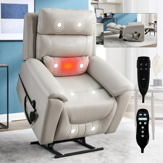Sesslife Power Lift Recliner Chair, Electric Recliner Chair with Heat and Massage for Elderly, Single Sofa Recliner with Cup Holders and Side Pockets, Ergonomic Lounge Recliner Chair, Light Gray