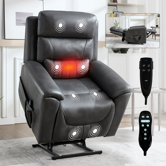 Sesslife Power Lift Recliner Chair, Electric Recliner Chair with Heat and Massage for Elderly, Single Sofa Recliner with Cup Holders and Side Pockets, Ergonomic Lounge Recliner Chair, Dark Gray