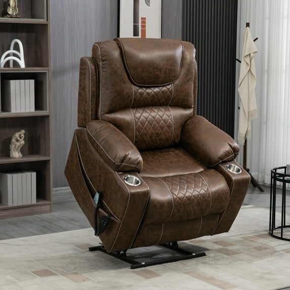 Sesslife Power Lift Recliner Chair with Massage and Heat for Elderly and Adults, Modern Electric Recliners with Side Pockets and Cup Holders for Living Room, Ergonomic Lounge Recliner Chair, Brown