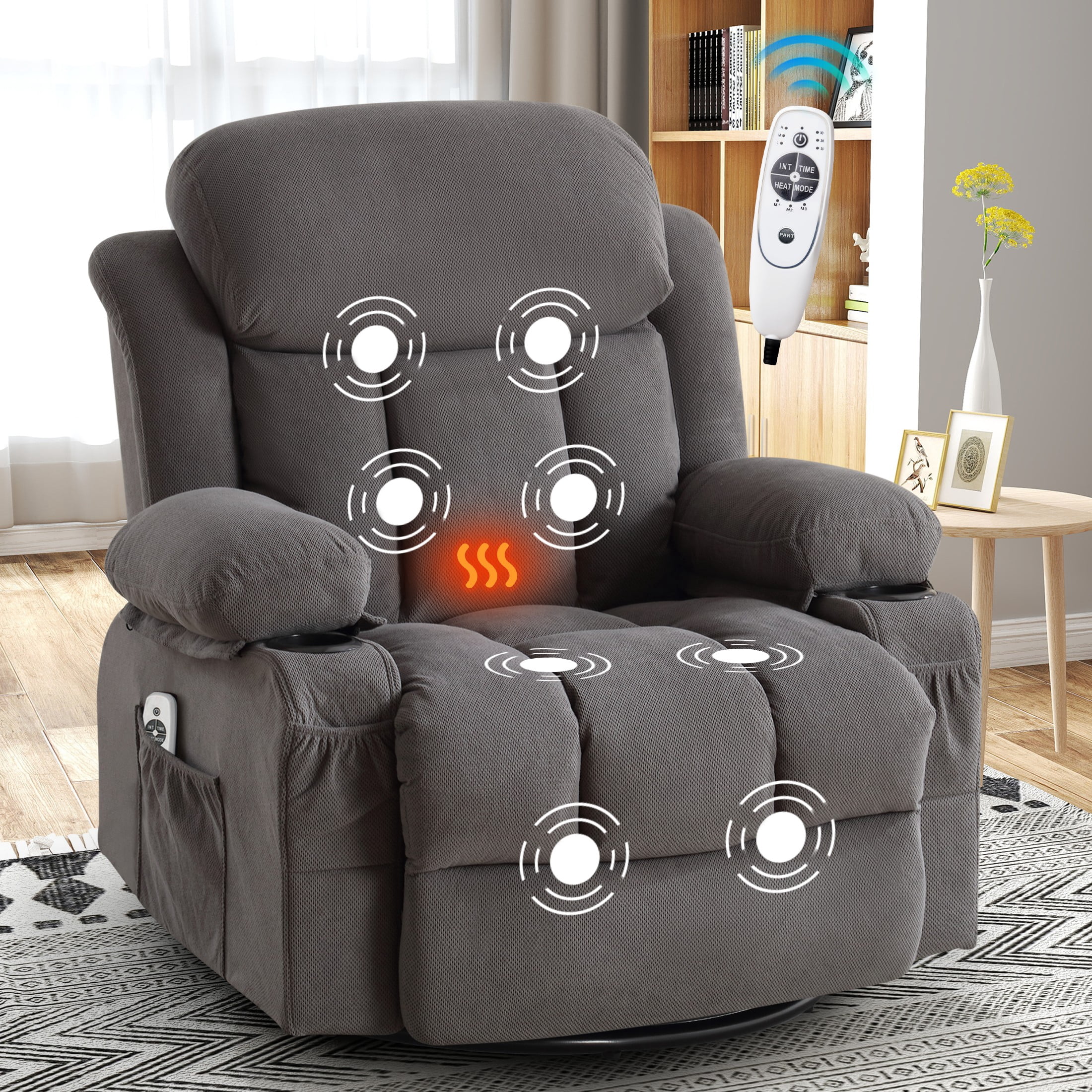 Heated Rocking Chair IMKHK Rocker Recliners with Heat and Massage for Adults, Manual Swivel ...