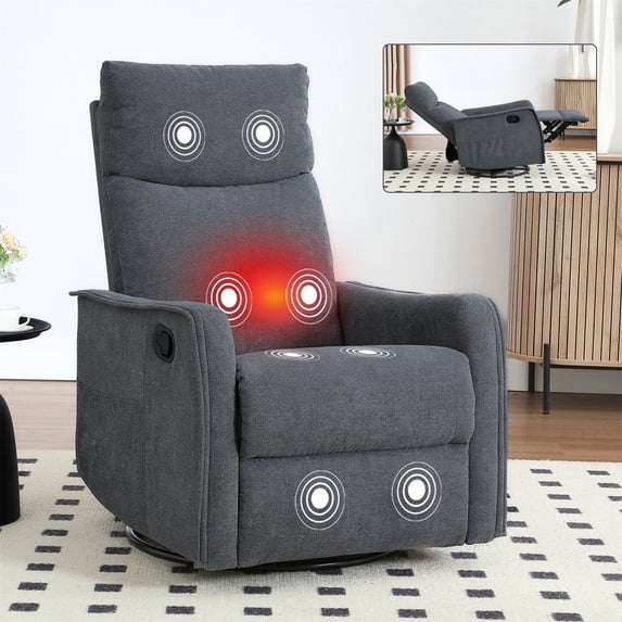 SESSLIFE Massage Recliner Chair, Manual Reclining Chair with Swivel Rocking & Lumbar Heat, Timer Function, Modern Fabric Living Room Chair, Gray