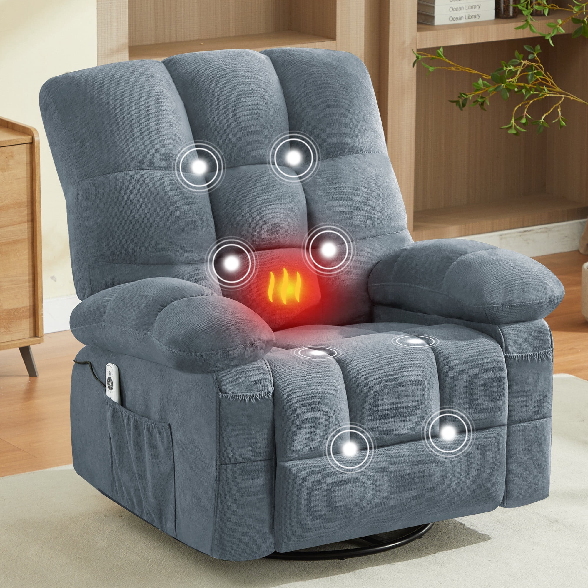 Manuel Rocking Chair Sesslife Swivel Rocker Recliner with Massage and Heat for Adults ...