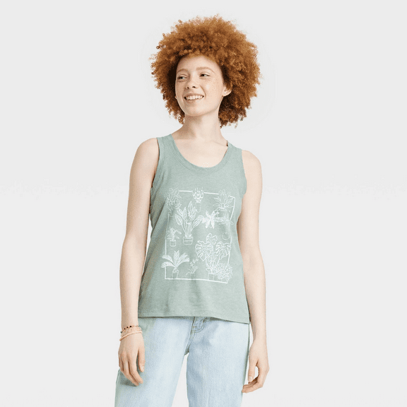 IML Women's House Plant Graphic Tank Top - Heathered Olive Green, XSmall