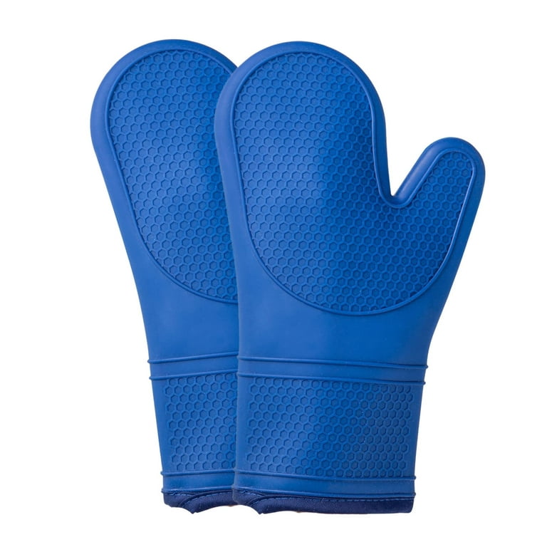 IMMEKEY 2 Pcs Silicone Oven Mitts- Heat Resistant Gloves with Soft Quilted  Lining Oven Mitt Pot Holders for Cooking and BBQ (Blue) 