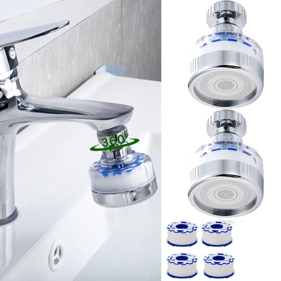 IMMEKEY 2 Pcs Sink Water Faucet, 360 Rotating Purifier Kitchen Tap Filtration Removes Chlorine Fluoride Heavy Metals Hard Water for Home Bathroom & Kitchen
