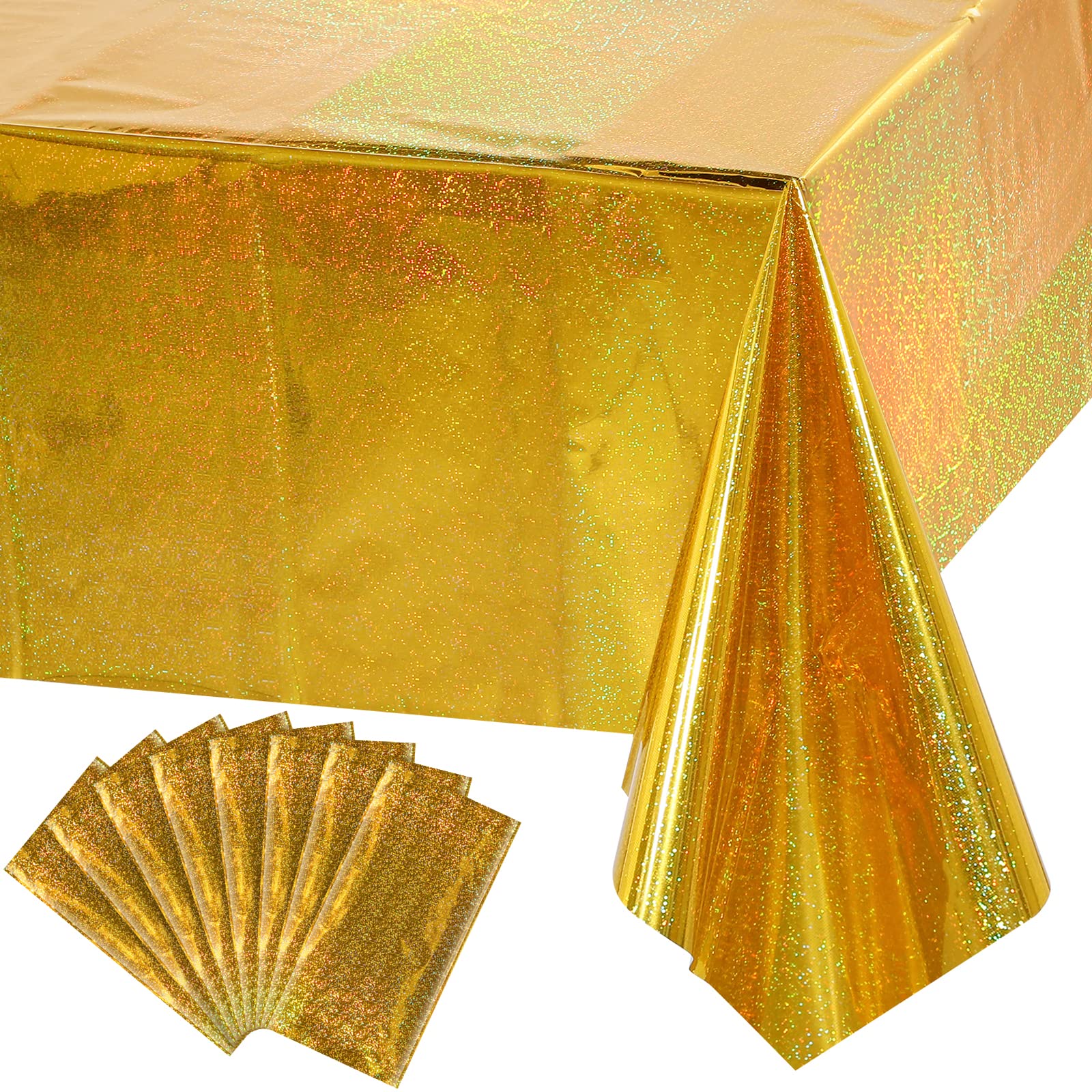 IMMEKEY 8 Pack Iridescence Plastic Tablecloths Shiny Laser Rectangle