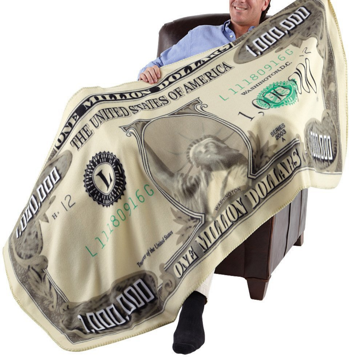 IMMEKEY Million Dollar Bill Novelty Blanket Throw, 40" x 59"Gray