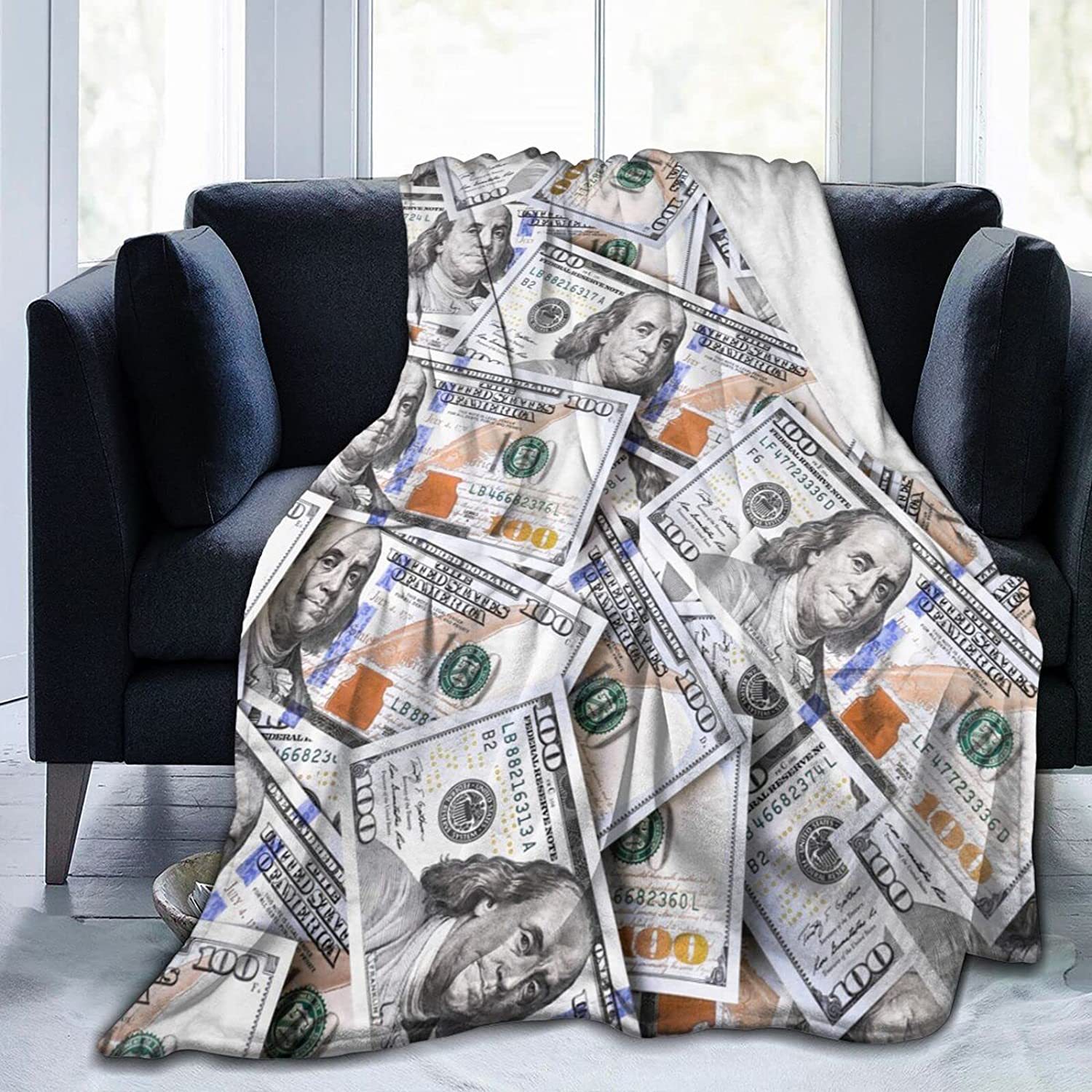 IMMEKEY Million Dollar Bill Novelty Blanket Throw, 40" x 59"Gray