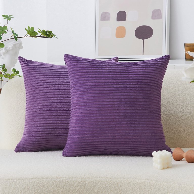 Immekey Pillow Cover Set of 2 Plush Striped Corduroy Velvet Throw Pillows , 18x18 inch,Eggplant, Size: 18 x 18, Green