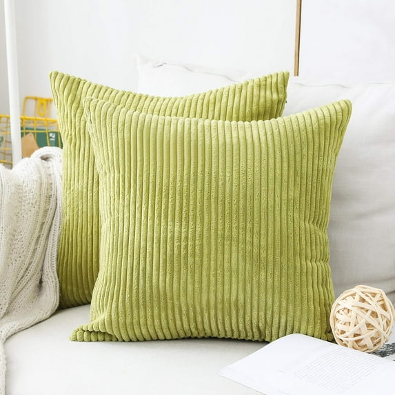 IMMEKEY Pillow Cover Set of 2 Plush Striped Corduroy Velvet Throw Pillows , 18x18 inch, Grass Green
