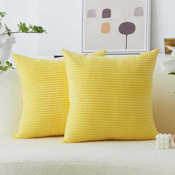 IMMEKEY Pillow Cover Set of 2 Plush Striped Corduroy Velvet Throw Pillows , 18x18 inch, Yellow