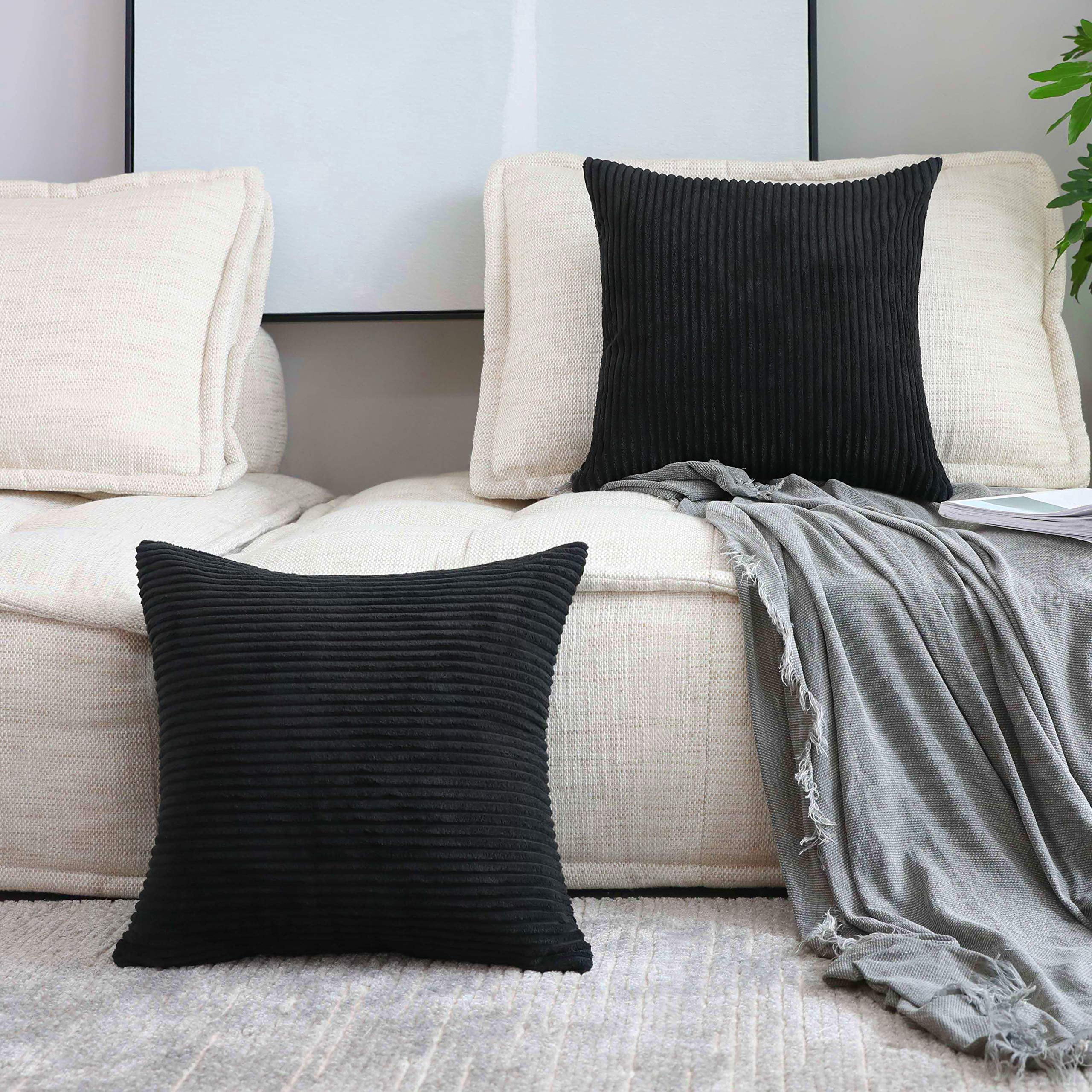 IMMEKEY Pillow Cover Set of 2 Plush Striped Corduroy Velvet Throw ...