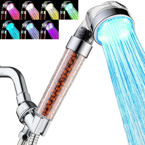 IMMEKEY Shower Head LED Color Changing 7 Colors, Filter Water Saving Spray Handheld Shower Head