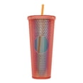 thumbnail image 1 of IMMEKEY Studded Tumbler with Straw, Double Walled Iridescent Travel Tumbler/Straw Cup BPA Free, 24oz Capacity (Clear Orange), 1 of 7