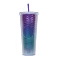 thumbnail image 1 of IMMEKEY Studded Tumbler with Straw, Double Walled Iridescent Travel Tumbler/Straw Cup BPA Free, 24oz Capacity (Clear Purple Green), 1 of 7