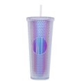 thumbnail image 1 of IMMEKEY Studded Tumbler with Straw, Double Walled Iridescent Travel Tumbler/Straw Cup BPA Free, 24oz Capacity (Clear Silver), 1 of 7