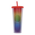 thumbnail image 1 of IMMEKEY Studded Tumbler with Straw, Double Walled Iridescent Travel Tumbler/Straw Cup BPA Free, 24oz Capacity (-Rainbow), 1 of 7