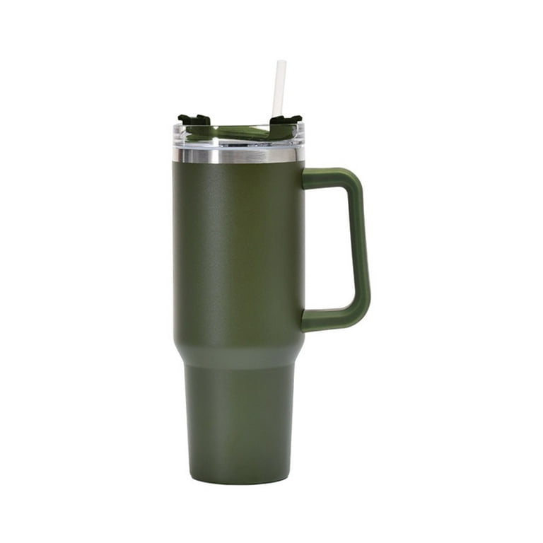 Immekey Water Bottle 40 oz Tumbler Insulated with Straw Flip Stainless Steel Vacuum Travel Mug Cup for Women & Men (Army Green), Size: One Size