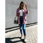 IMMEKEY Womens Flannel Plaid Shirt Long Sleeve Casual Classic Boyfriend Blouse Pink L