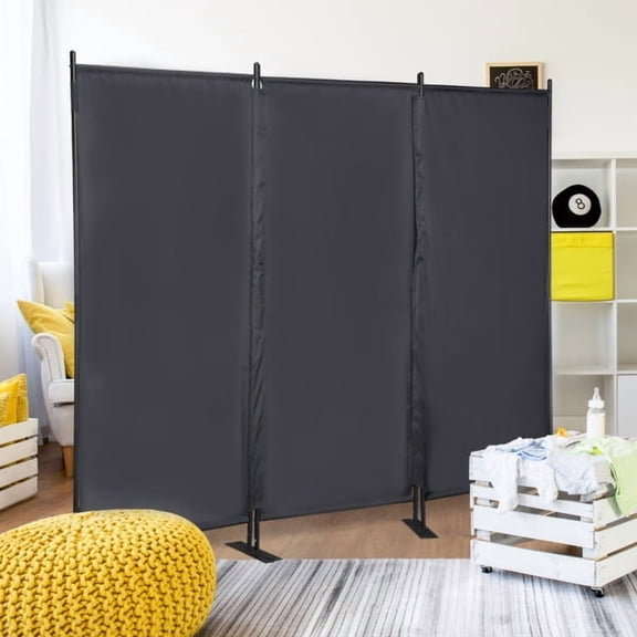 IMMERE 6 Ft Modern Room Divider, 3-Panel Folding Privacy Screen w/ Metal Standing, Portable Wall Partition, Black