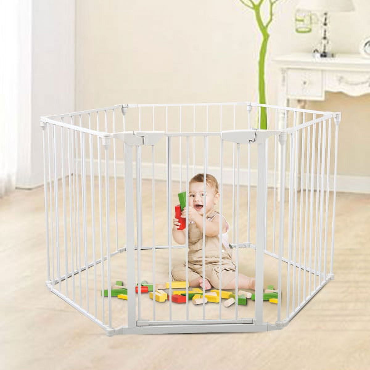 IMMERE 6Panel Metal Baby Playpen Fireplace Safety Fence w/ Walk
