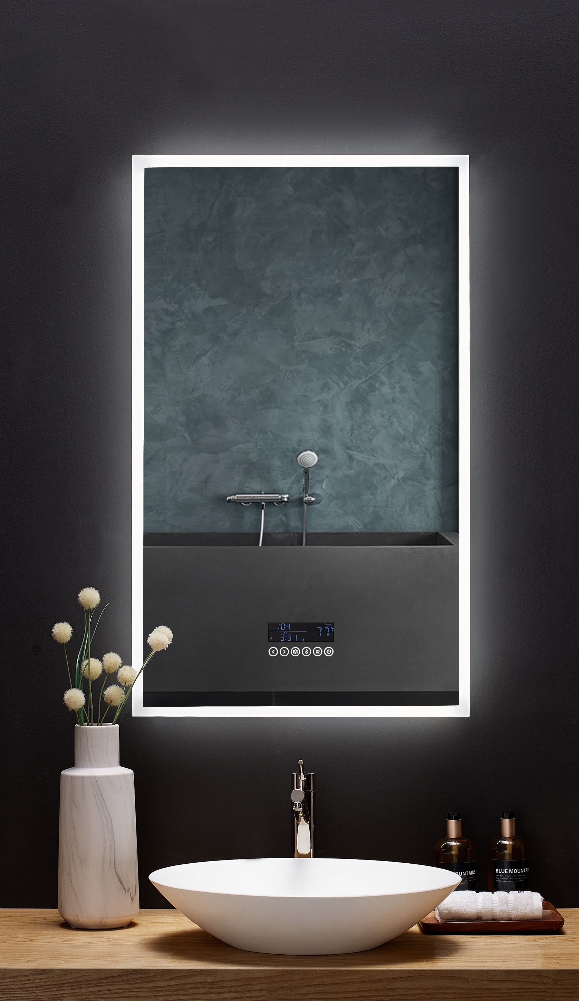 Rectangular Frameless LED Bathroom Vanity Mirror with Bluetooth