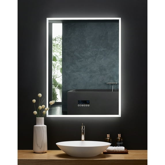 IMMERSION 30 in. x 40 in. LED Frameless Mirror with Bluetooth, Defogger and Digital Display