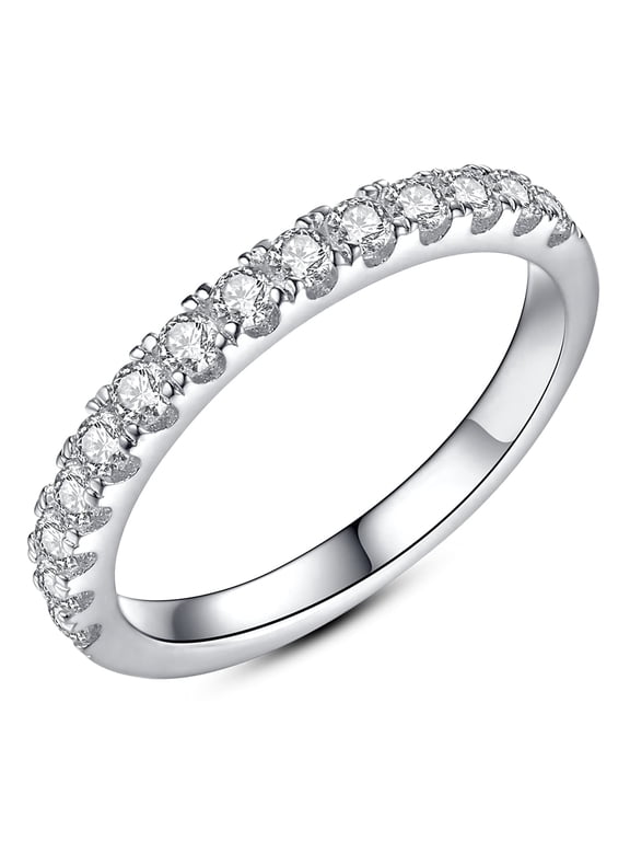 Moissanite Wedding Band Wedding Rings for Women 925 Sterling Silver Rings with 18K White Gold Plated Eternity Stackable Engagement Ring Anniversary Band 0.3CT, Size 5.5