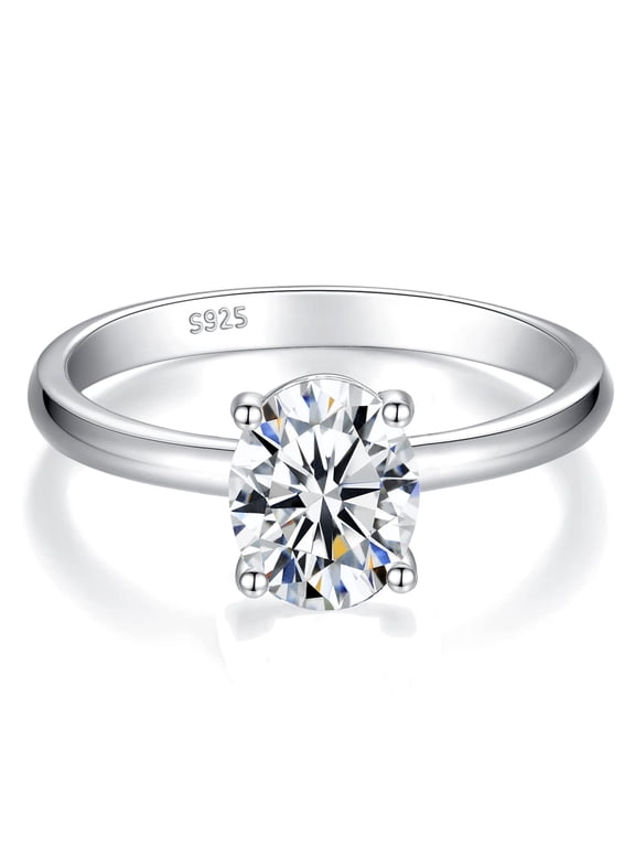 Oval Solitaire Moissanite Engagement Ring, 1.5CT D Color VVS1 Clarity, 925 Sterling Silver with 18K White Gold Plated, Promise Ring for Women, Size 6