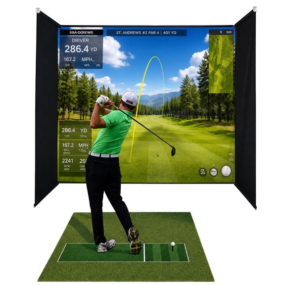 IMPACT SPORTS Motorized Golf Simulator Screen & Enclosure for Garage Ceiling Mounted Retractable Golf Impact Screen System with Remote Control, Full Indoor Practice Setup