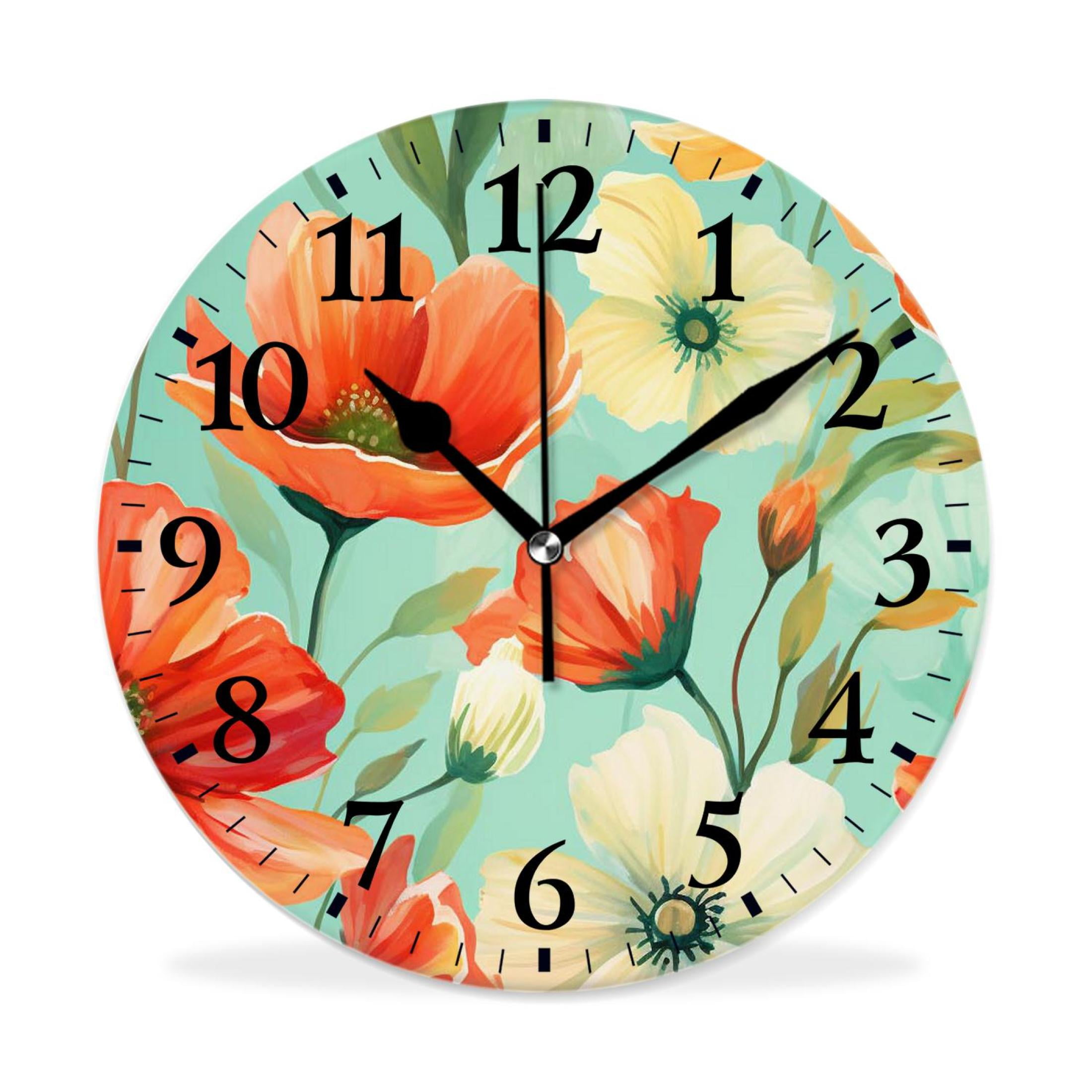IMPCOKRU 10 inch Round Wall Clock,Spring Pink Floral Green Image,Silent