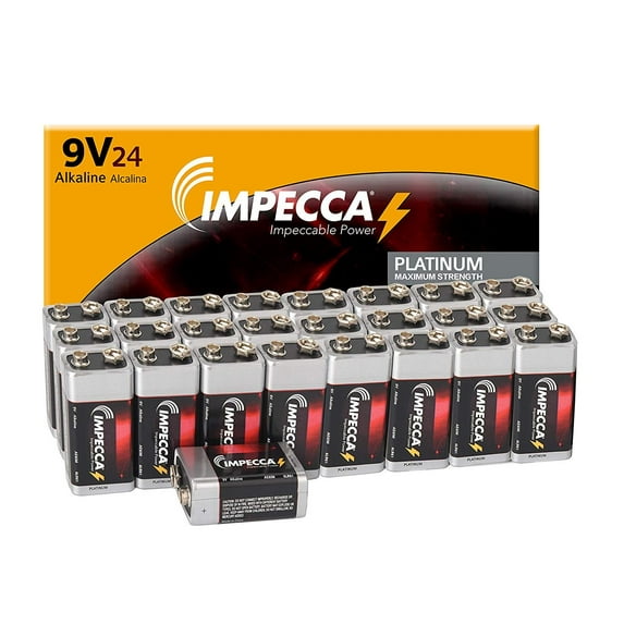 IMPECCA All Purpose Alkaline 9 Volt Batteries- Platinum Series |High Performance| Long Lasting Shelf Life| Leak Resistant| (24 Pack)