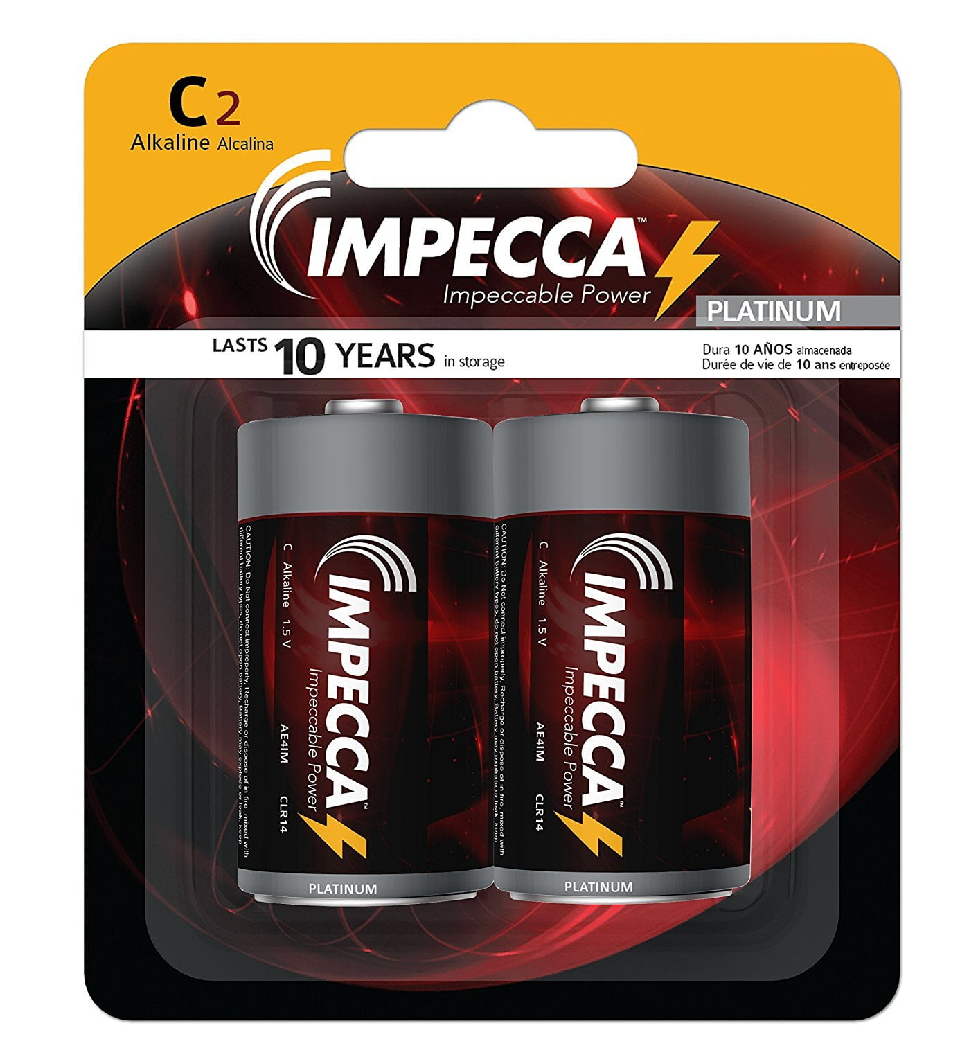 IMPECCA C Batteries (2 Pack) High Performance C cell Alkaline Batteries 1.5 Volt LR14 Non Rechargeable Size C Alkaline Battery for Everyday Clocks Remotes Games Controllers Toys & Electronics