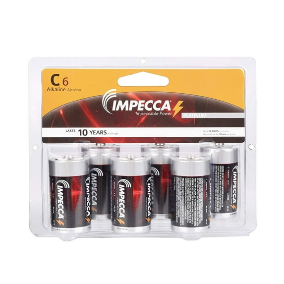 IMPECCA C Cell Batteries, Everyday Alkaline Batteries High Performance C Battery Long Lasting Shelf Life and Leak Resistant 6-Count LR14 - Platinum Series