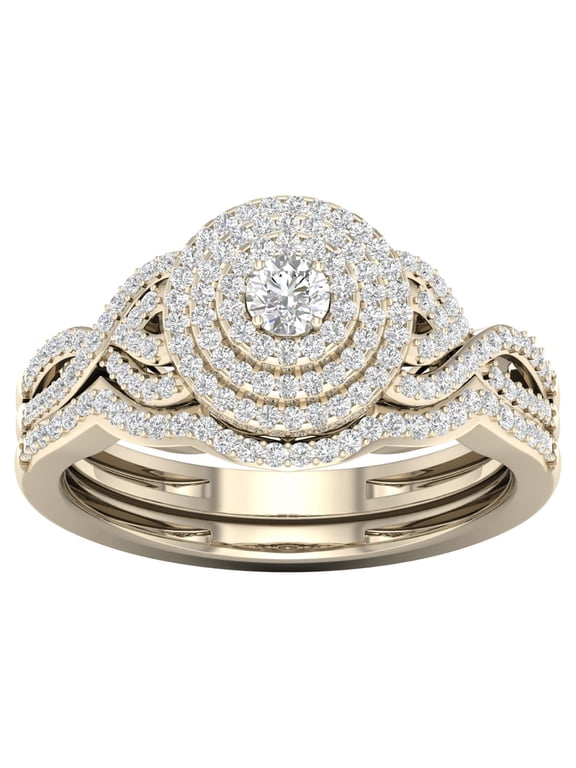 1/2ct Diamond Triple Halo Engagement Wedding Ring Set, 10K Yellow Gold
