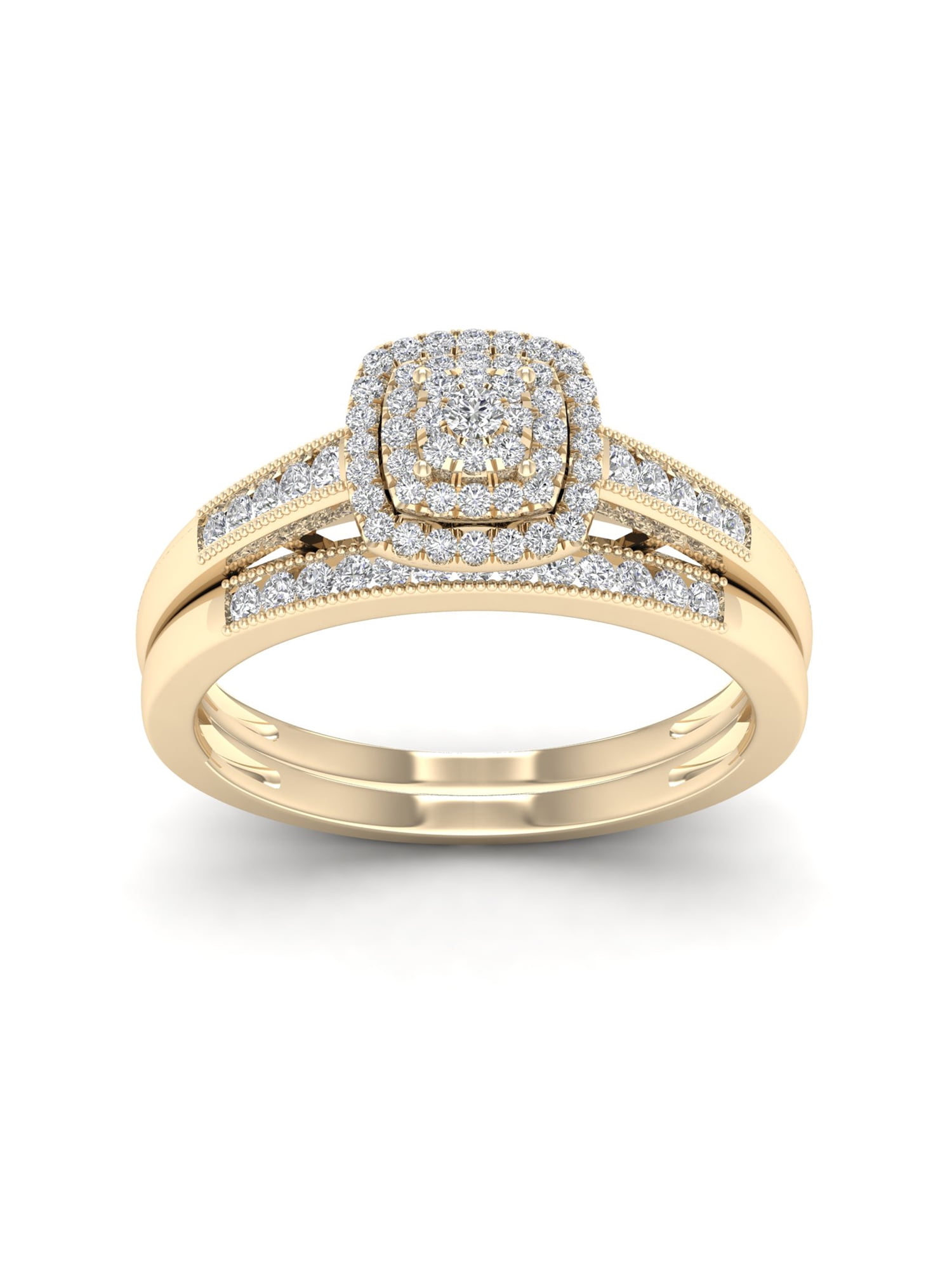 IMPERIAL Cushion Frame 1/3ct Diamond Engagement & Wedding Ring Set, 10K Yellow Gold