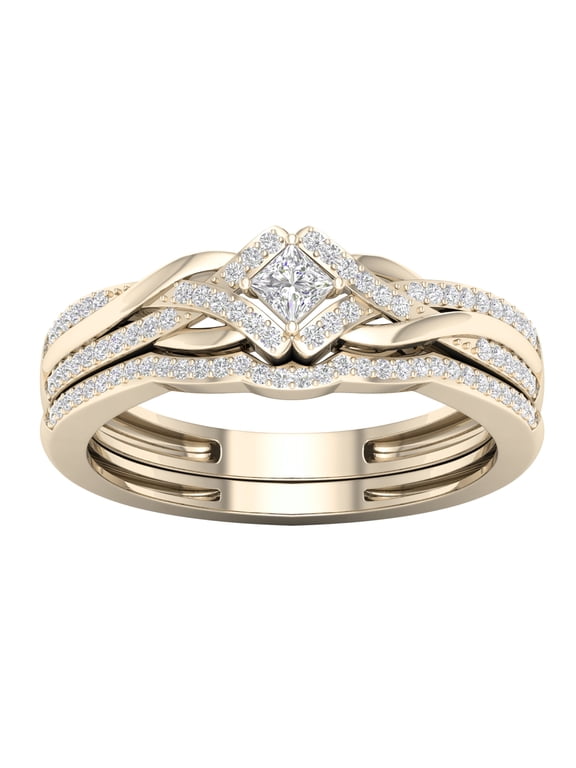 Halo Diamond Bridal Set, H-I, I2, Engagement & Wedding Ring Sets, 1/3Ct TDW, Yellow Gold