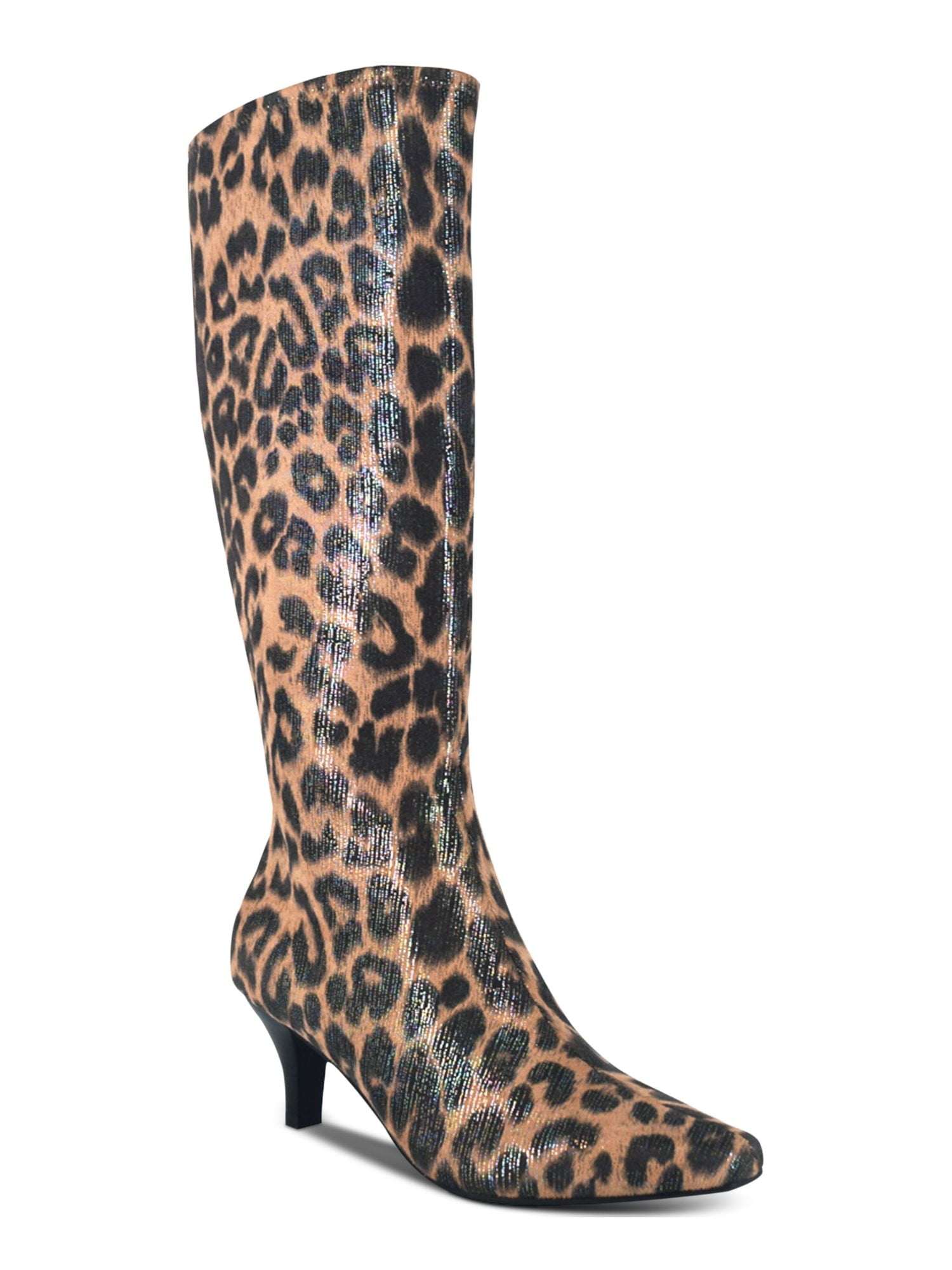 IMPO Womens Brown Animal Print Wide Calf Cushioned Namora Square