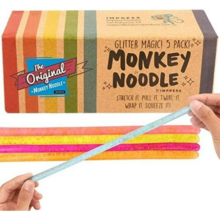 IMPRESA 5-Pack Glitter Monkey Noodle Stretchy String Fidget / Sensory Toys (BPA/Phthalate/Latex-Free) - Stretches from 10 Inches to 8 Feet!