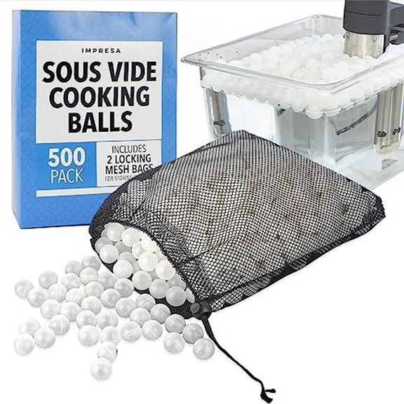 IMPRESA 500 Pack Sous Vide Balls - Evaporation Control & Even Cooking with Sous Vide Insulating Balls - Compatible with Anova, Inkbird & Other Immersion Circulator Systems - Mesh Storage Bag