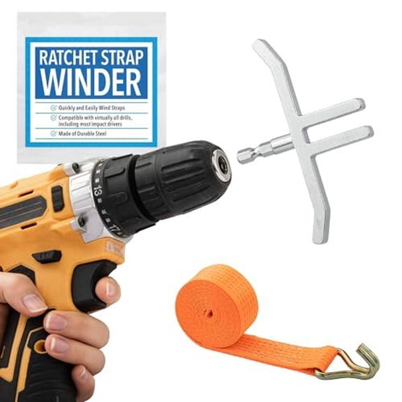Impresa Heavy-Duty Strap Winder for Drill - 18.25" x 2.625", Yellow Steel Construction & Ratchet Strap Storage - Fast Operation & Ratchet Winder