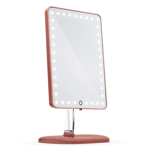 IMPRESSIONS Touch Pro Makeup Mirror with LED Light and Bluetooth Speaker, Rectangle Vanity Mirror with USB Charging Port and Standing Base