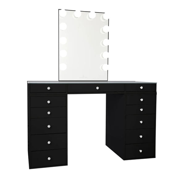 Impressions Vanity SlayStation Plus 2.0 Vanity Table with Mirror and 5 Drawer Units Bundle (Black)
