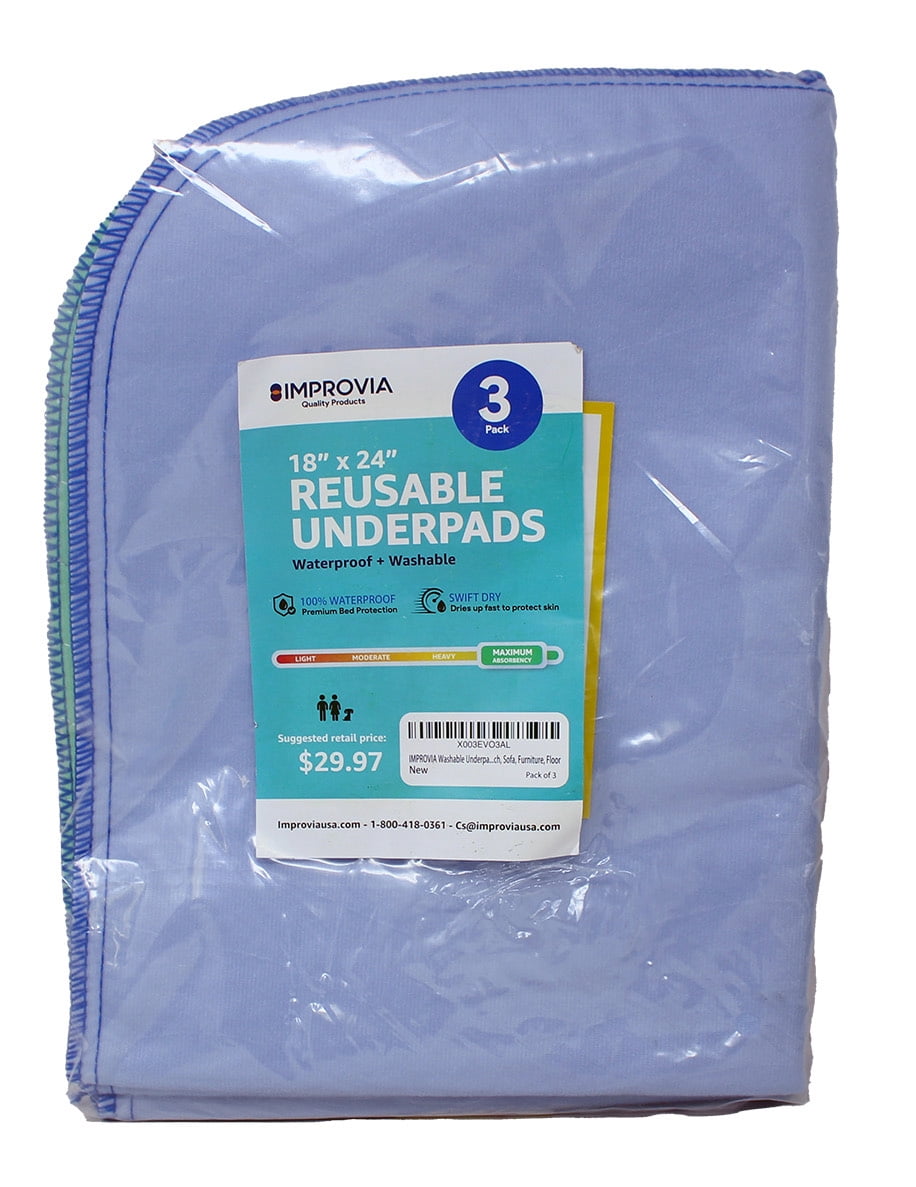 Improvia Blue Heavy Absorbency Reusable Bed Pads, 18" x 24"