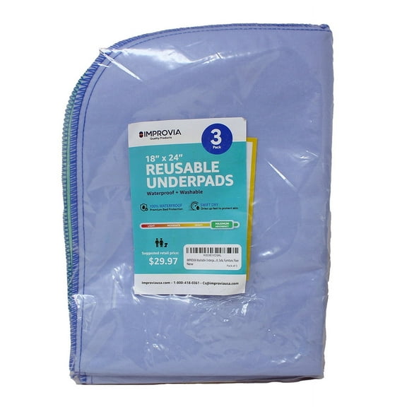 IMPROVIA Reusable Bed Pads for Incontinence in Adults, Kids, Elderly, 18" x 24", 3 Pack