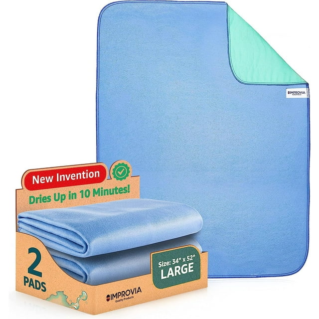 IMPROVIA Reusable Bed Pads for Incontinence in Adults, Kids, Elderly, 34" x 52", 2 Pack