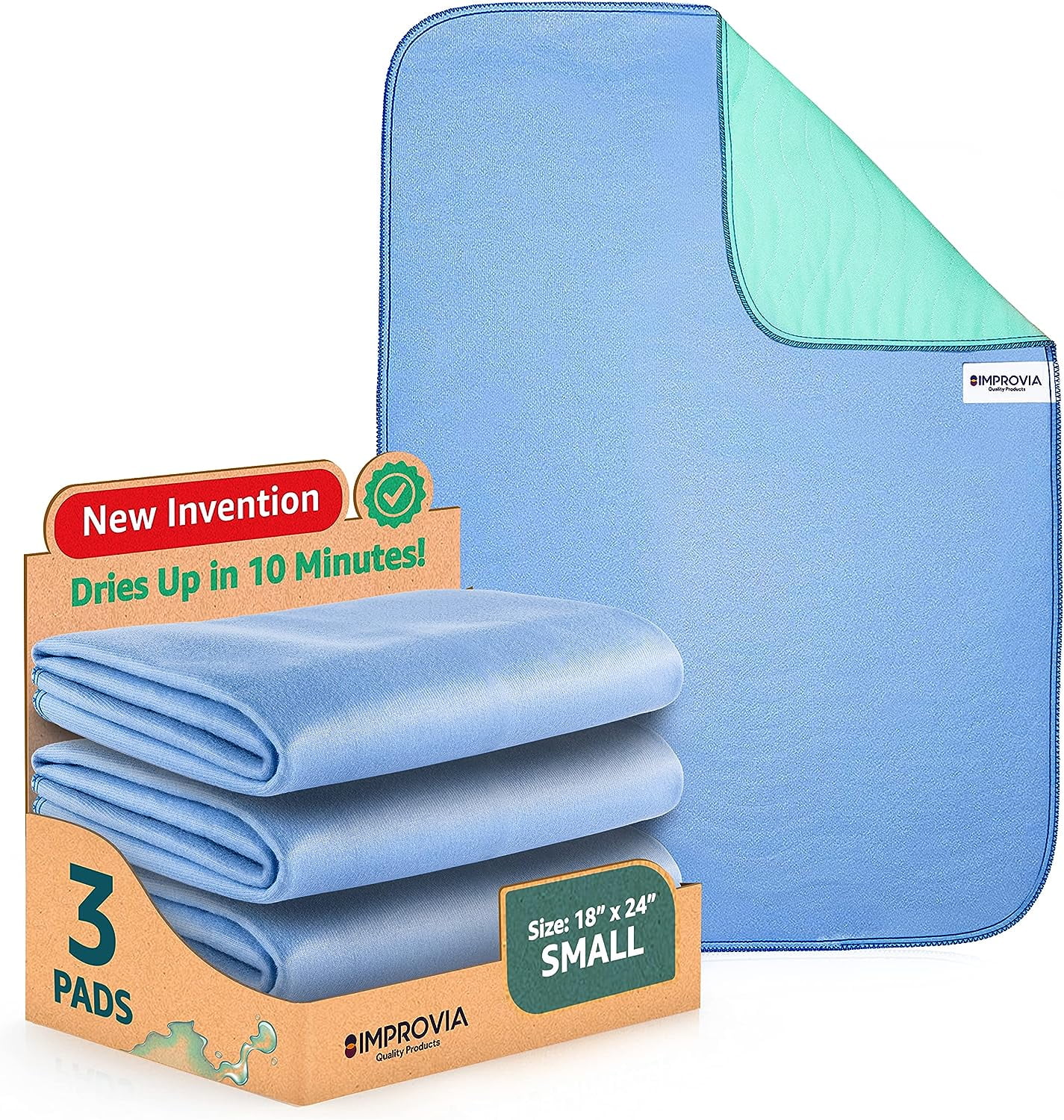 Improvia Blue Heavy Absorbency Reusable Bed Pads, 18" x 24"