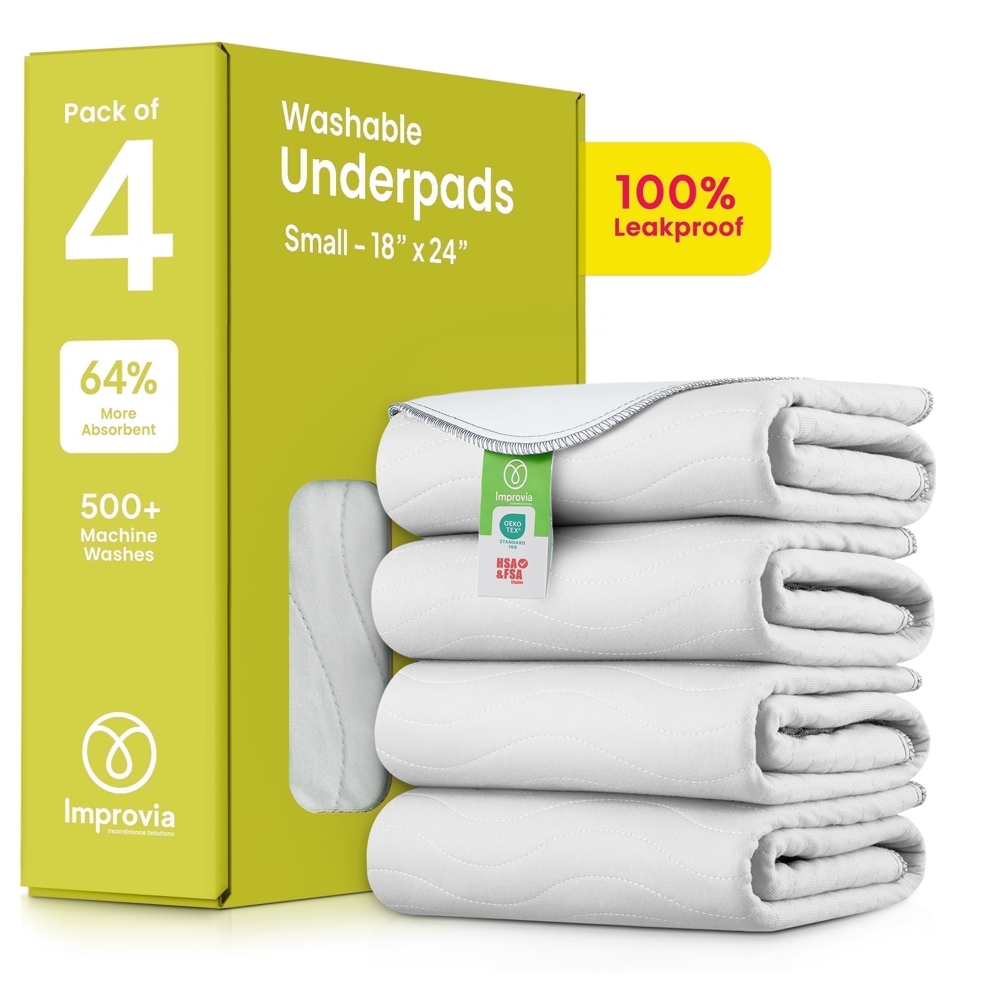 IMPROVIA Washable Bed Pads Heavy Absorbency Reusable Incontinence Pads, 18" x 24 4-Pack