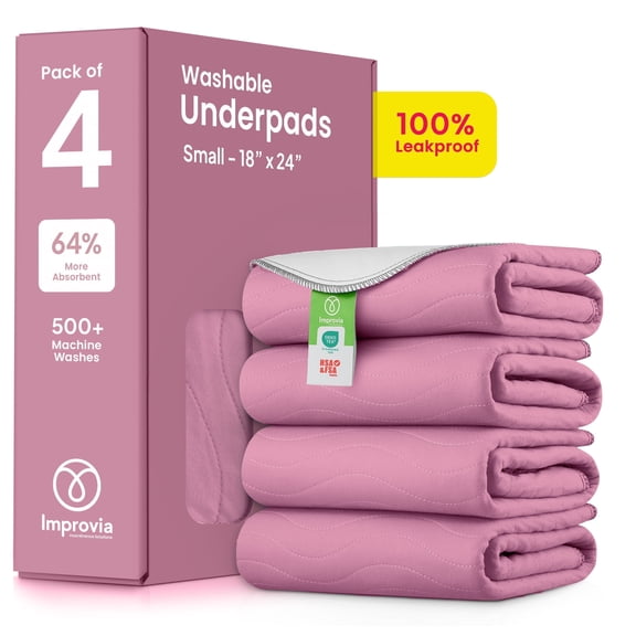 IMPROVIA Washable Bed Pads Heavy Absorbency Reusable Incontinence Pads, 18" x 24 4-Pack