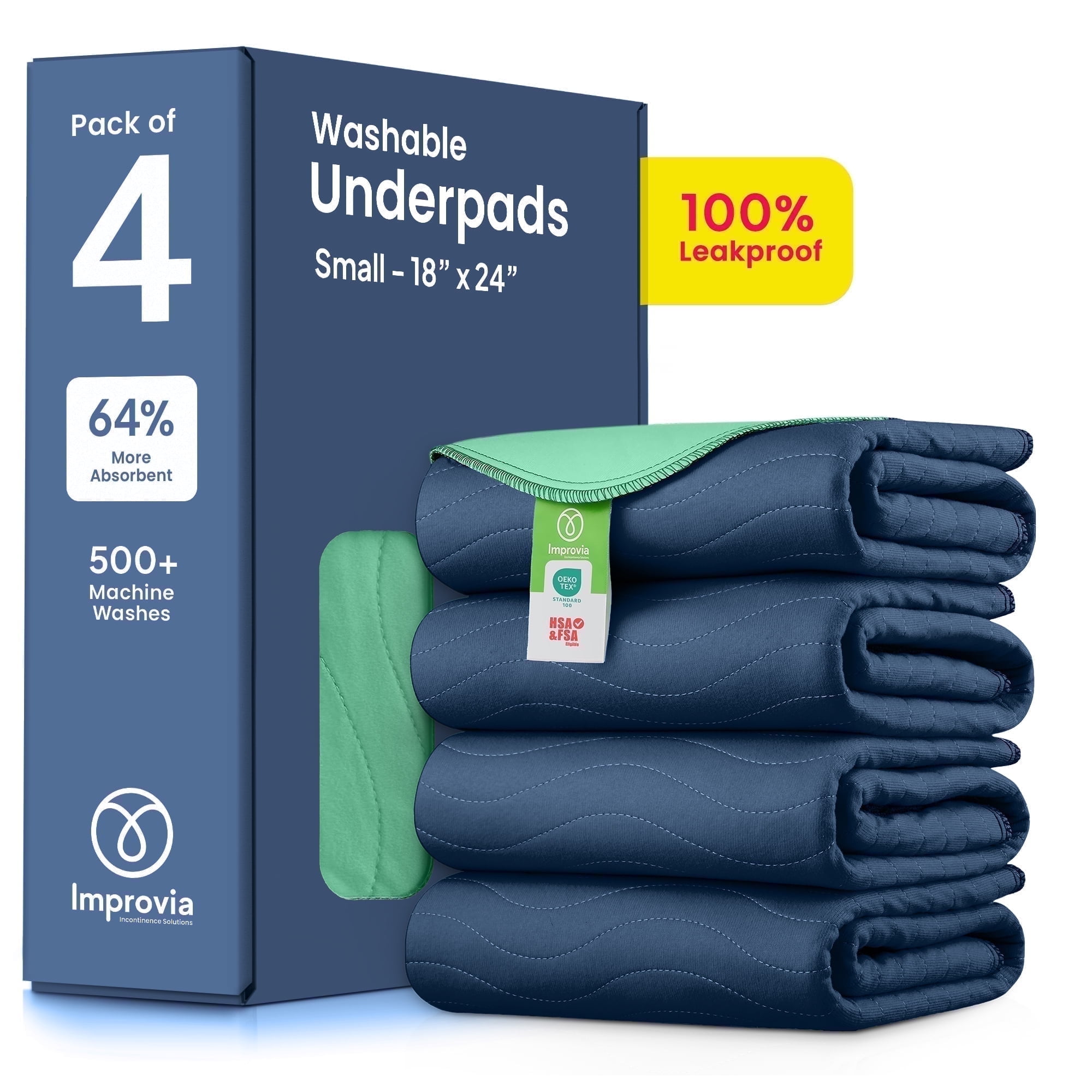 IMPROVIA Washable Bed Pads Heavy Absorbency Reusable Incontinence Pads, 18" x 24 4-Pack